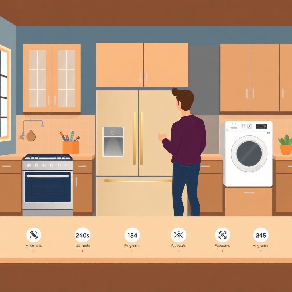 Homeowner reviewing appliance ages and replacement timelines in a kitchen