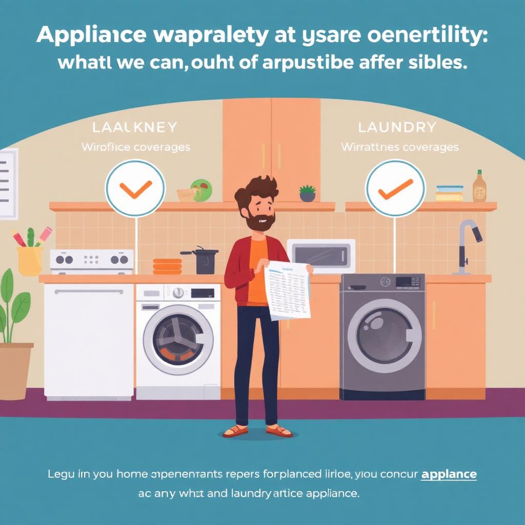 Homeowner comparing appliance warranty coverage for kitchen and laundry appliances