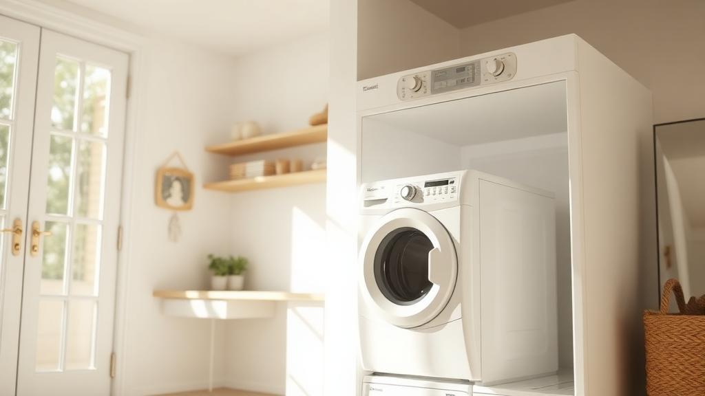 Stacked washer and dryer in a home laundry room