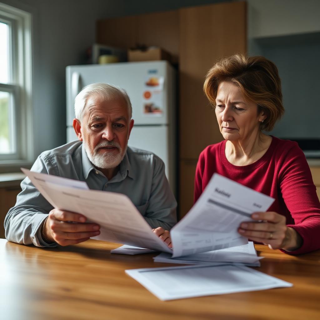 Homeowner reviewing appliance repair bills for kitchen and laundry appliances